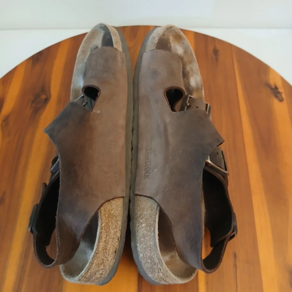 Birkenstock Milano Sandals Mens 38 M5 Brown Leather Triple Strap Slingback